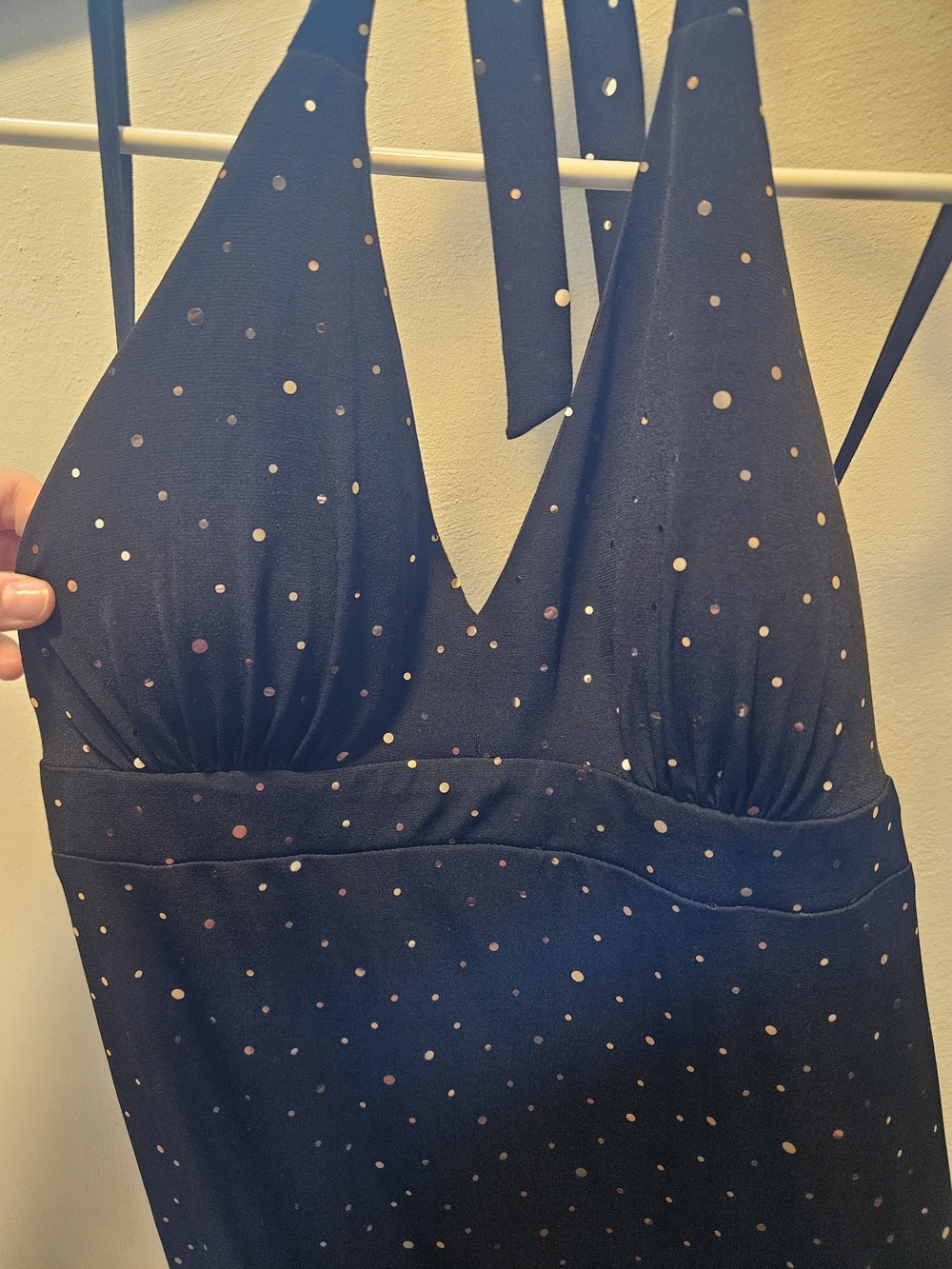 Studio 1940 Navy Polka Dot Asymmetrical Dress